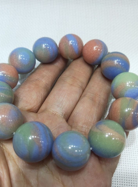 原石绿色夜明珠夜光石水晶手链