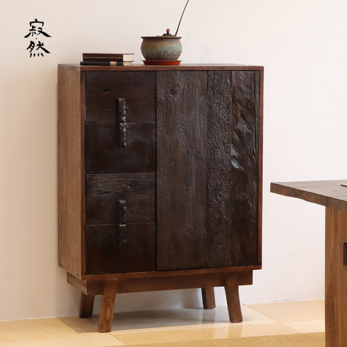 寂然 |侘寂风实木餐边柜民宿茶室收纳柜复古茶水柜收纳斗柜茶边柜 - 图0