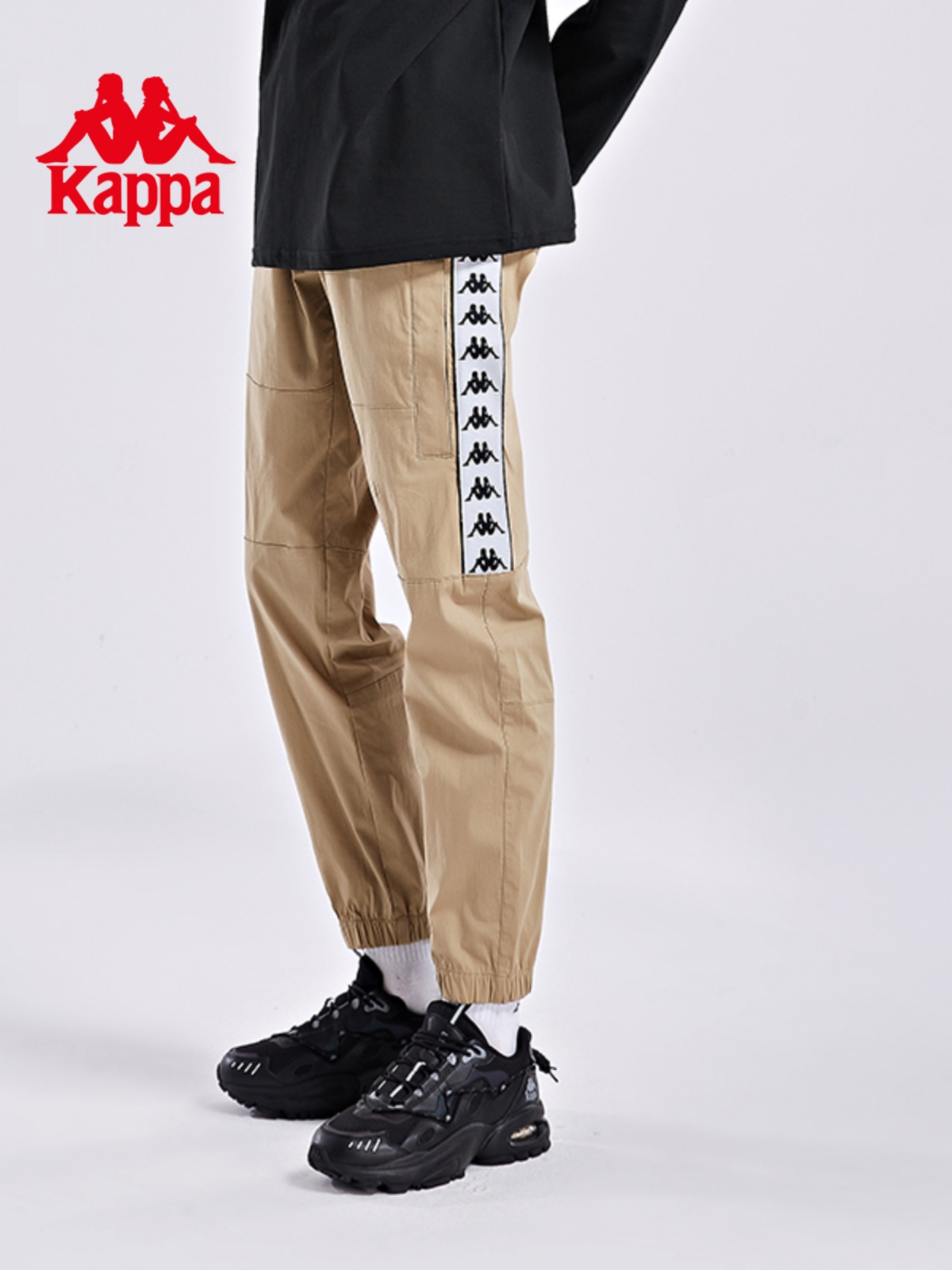 Kappa卡帕男裤秋季新款串标休闲梭织运动拼接小脚卫裤K0B52AX60