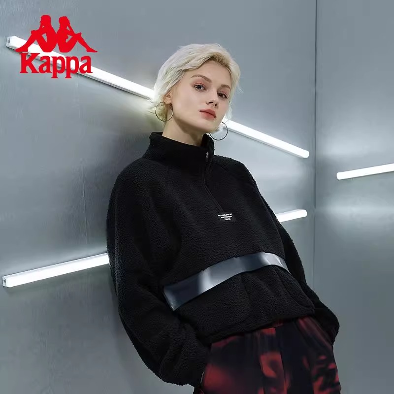 Kappa卡帕女2023冬羊羔绒运动卫衣半拉链立领套头衫K0B62WT06F