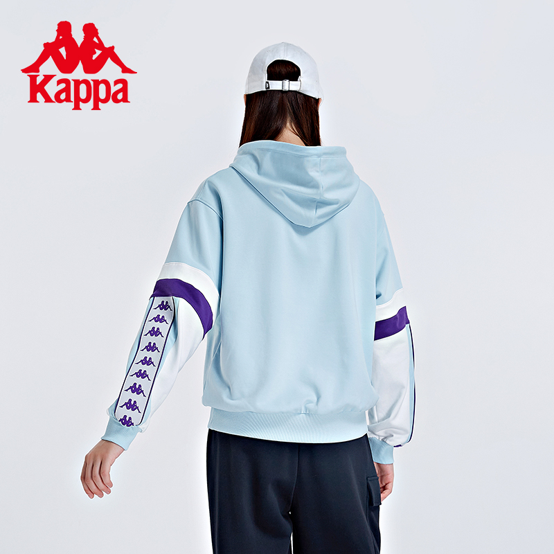 Kappa卡帕女连帽卫衣新款串标拼接休闲套头衫运动上装