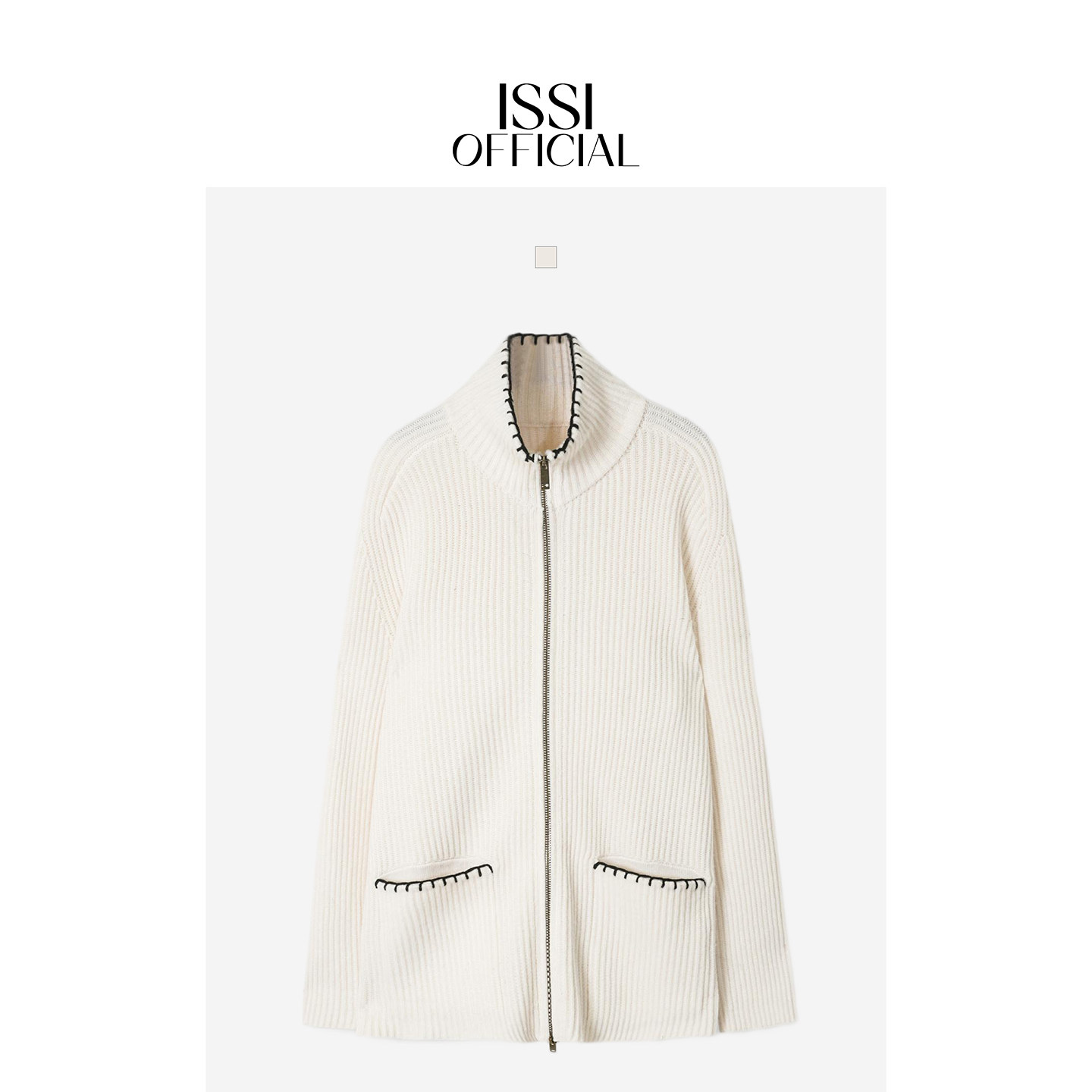 ISSIofficial*「Cozyvibe」100%羊毛立体螺纹装拉链开衫外套 - 图3