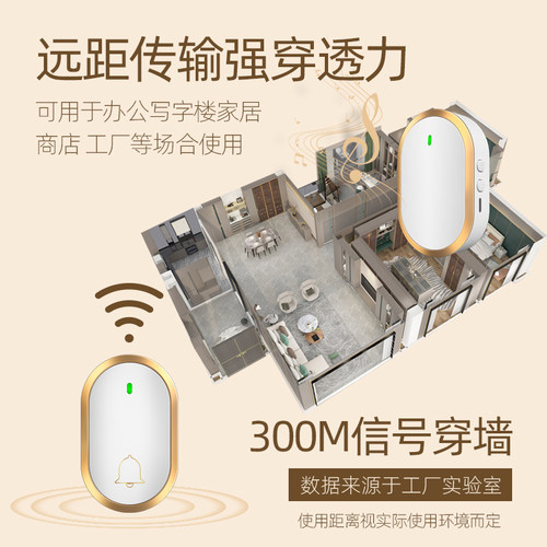门铃无线家用免插电一拖二超远距离直流电子老人呼叫器防水电池款 - 图0