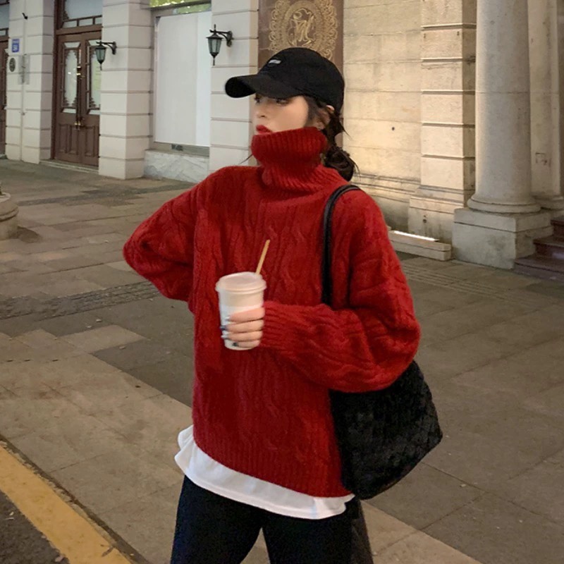 2023新款韩版宽松港风针织衫加厚慵懒风