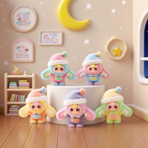 植绒睡帽兔娃萌粒摆件卡通可爱房间卧室装饰品潮玩公仔创意小礼品 - 图1