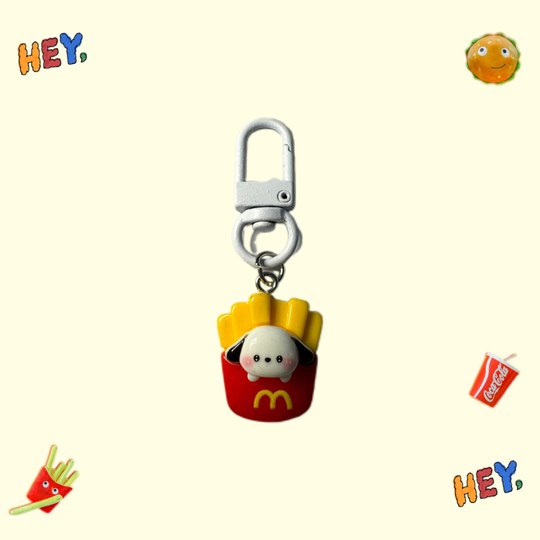 Cute Maimen Xiaopa Keychain Pendant Cartoon M Chip French Fries Hamburger School Bag Bag Pendant Creative Gift Wholesale