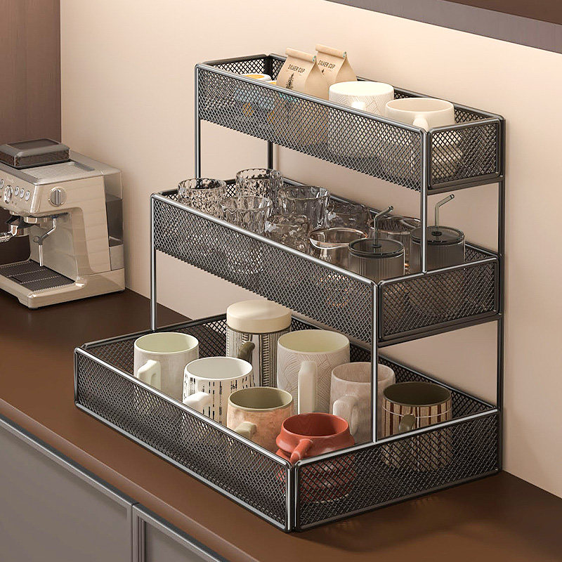 Household desktop water cup storage rack tea set layered rack