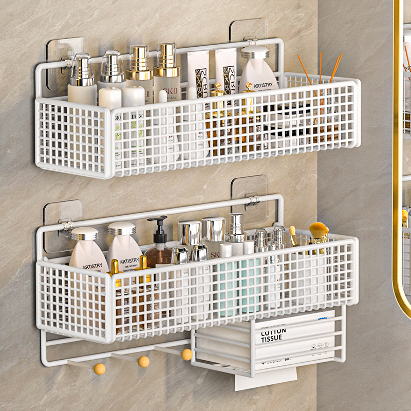 卫生间置物架浴室壁挂式免打孔洗手间洗漱台学生宿舍墙上收纳架子-图2