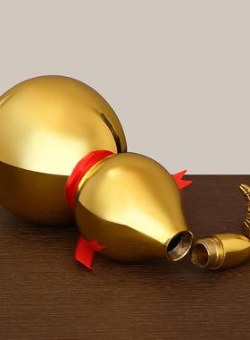 纯铜光面葫芦摆件空心有叶带盖八卦光身开口铜葫芦家居招财工艺品