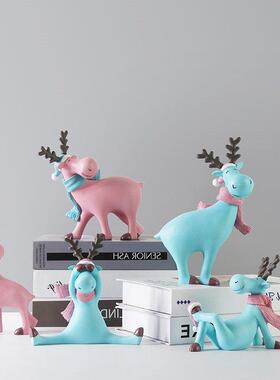 轻奢北欧招财一鹿有你客厅酒柜桌子上的电视地台艺术软装饰品摆件