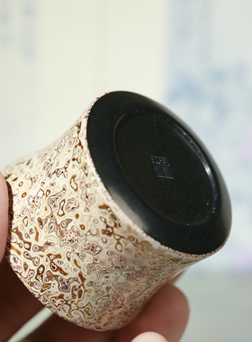 蒋宏利玉雕 和田玉青玉大漆束腰杯-敦煌色天然玉石蒋宏利和田茶具