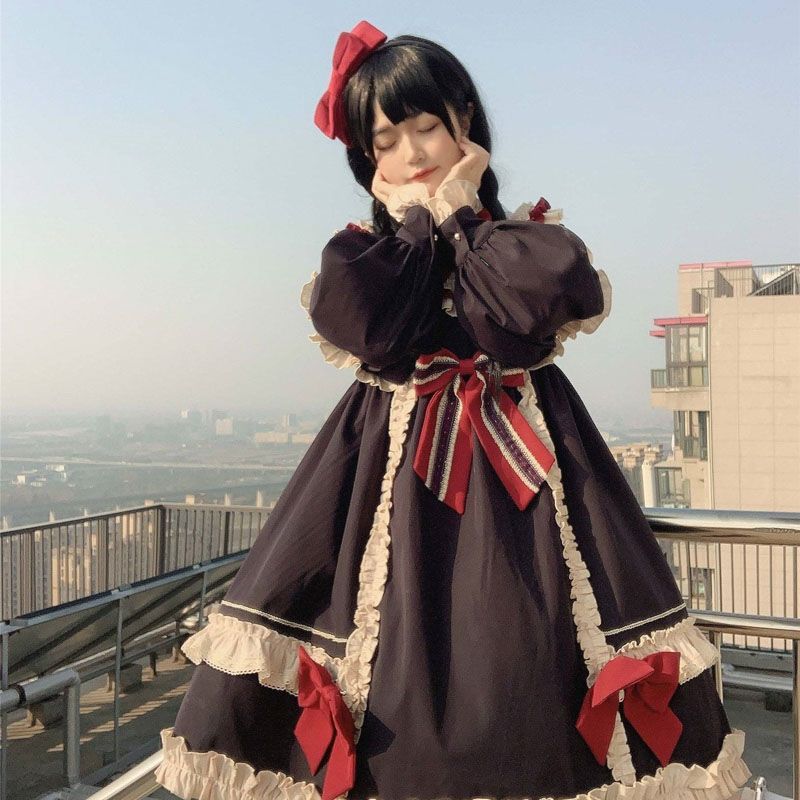 冬季lolita裙子白雪姬古典少女秋冬加厚长袖洛丽塔op连衣裙正品 - 图0