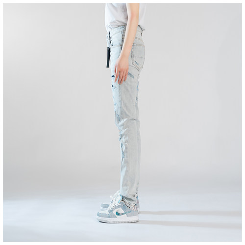 AMR Skinny Ripped Jeans 牛仔裤男美式高街破洞堆积修身小脚裤 - 图1