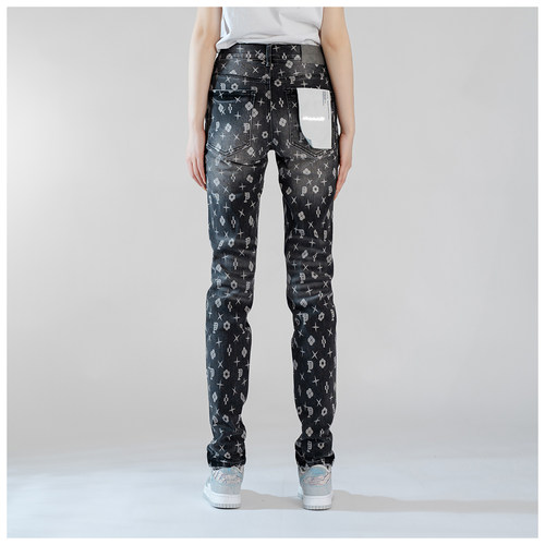 PUR jeans牛仔裤男修身显瘦欧美式高街高档印花紧身堆积紧身小脚 - 图2