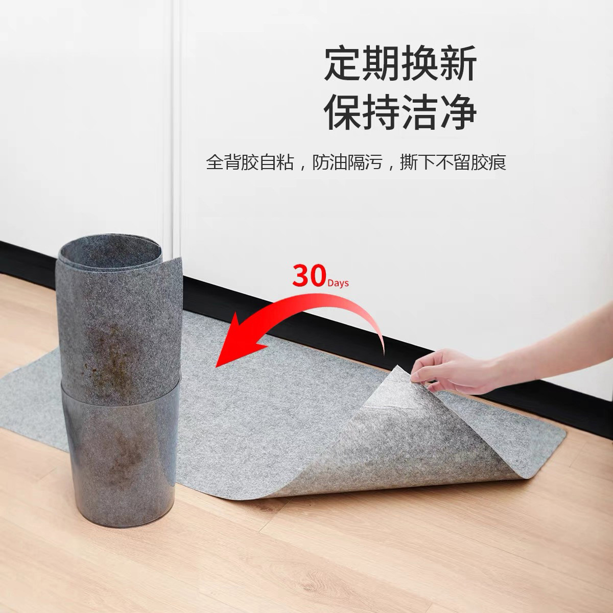Glue-free self-adhesive monthly disposable oil-proof, anti-slip and absorbent floor mat