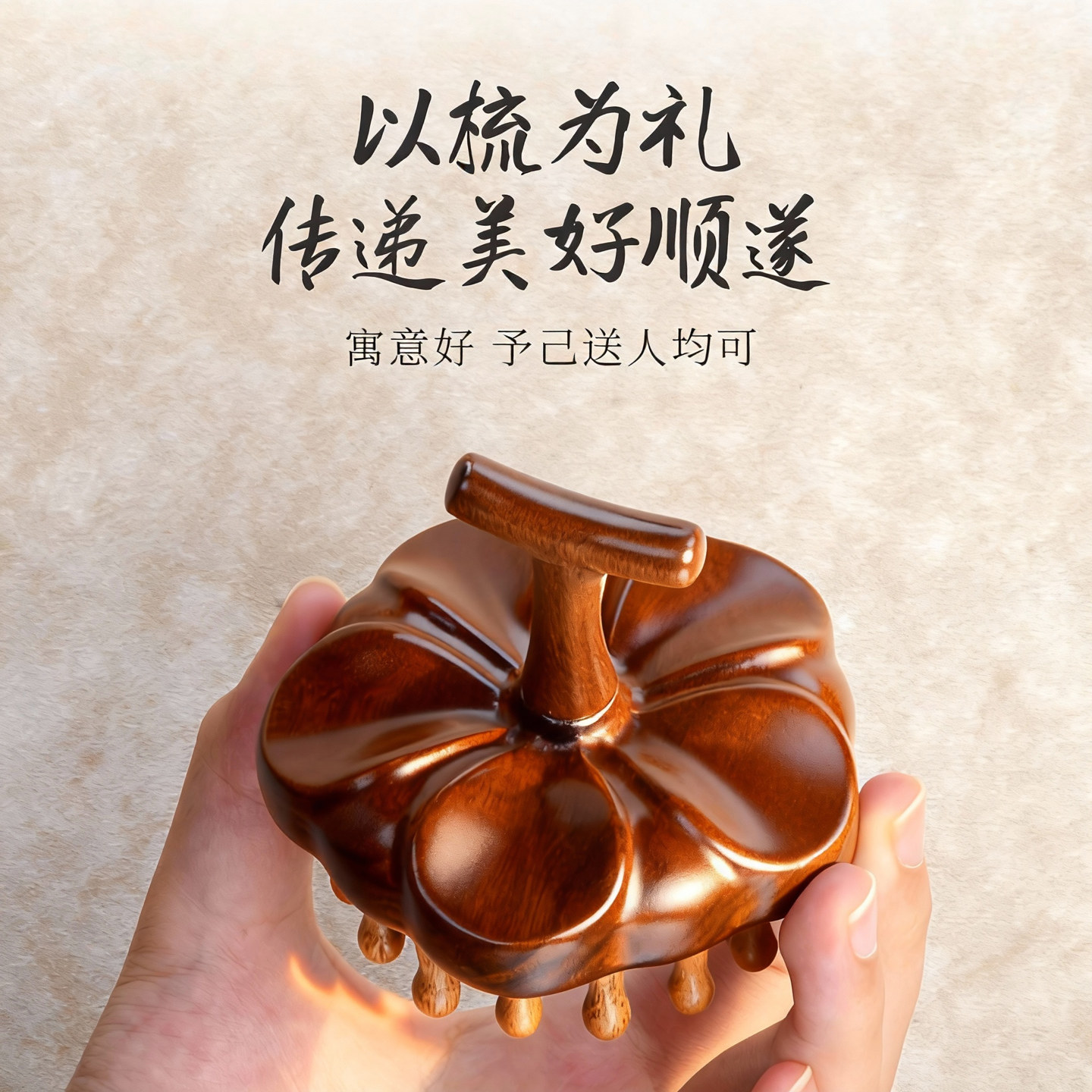 Golden Sandalwood Persimmon Ruyi Massage Comb