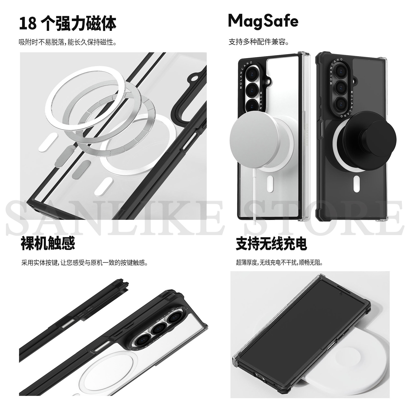 韩国MOLANCANO三星Galaxy Z Fold7手机壳折叠屏中轴铰链保护壳满屏粉色爱心透明轻薄防摔外壳ins风磁吸保护套 - 图3