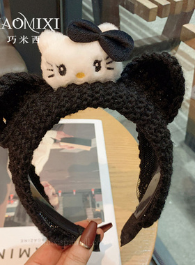 2026新款毛绒猫耳朵发箍女可爱白色小猫头箍洗脸压法发捆编制头饰
