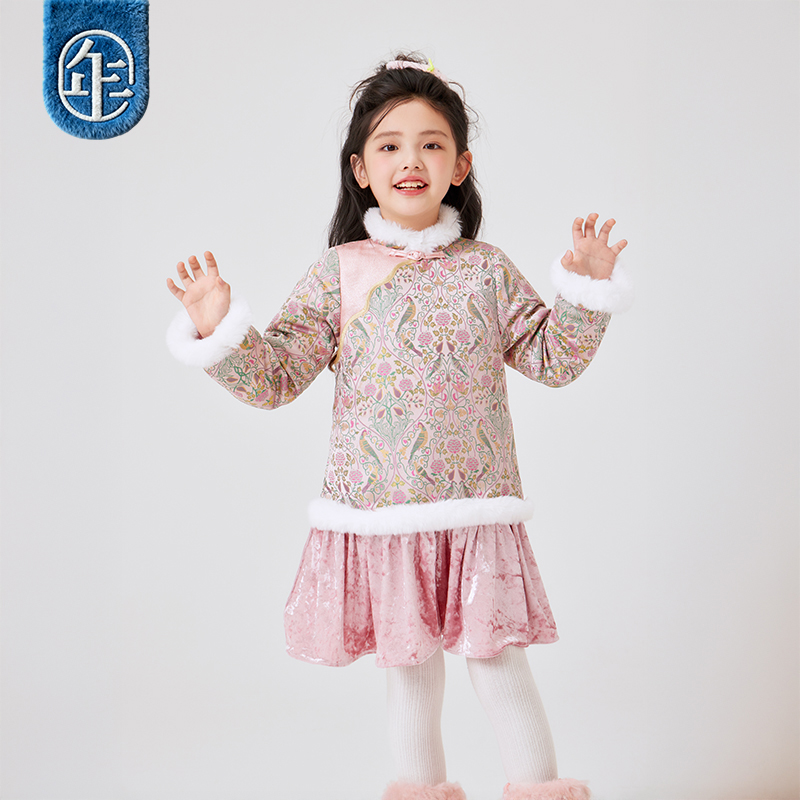 年衣童装旗袍裙女童冬季新款唐装连衣裙中式儿童加厚裙子礼服年服 - 图1