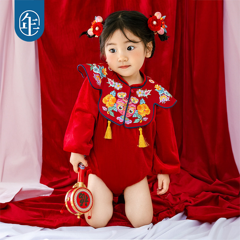 年衣婴儿连体衣周岁礼服春秋新生儿满月中国风爬爬服宝宝长袖哈衣,淘宝优惠券,粉丝福利购,淘宝优惠卷