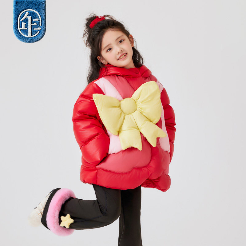 New year's clothing children's down jacket winter new children's baby duck down baby sweet hooded top thickened jacket