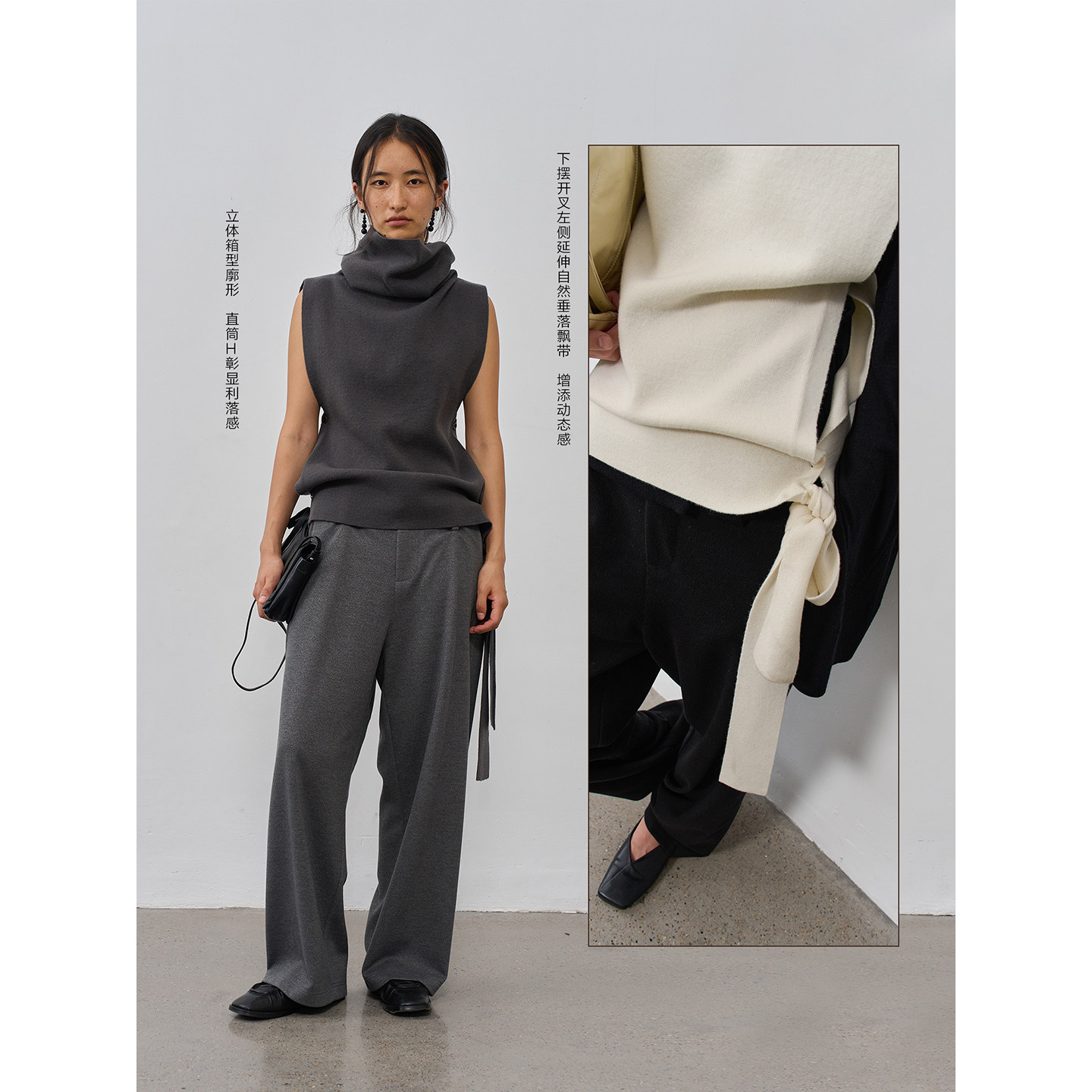 BALIANG「捌樑」蓊'canopy'美利奴羊毛高领飘带针织背心毛衣马甲,淘宝优惠券,粉丝福利购,淘宝优惠卷