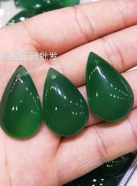 厂家 高冰巴西绿玉髓水滴毛衣链吊坠 绿玛瑙玉石挂件首饰礼品