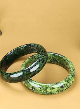 西藏玉药王石玉手镯天然墨绿玉橄榄绿女手饰品活磁墨玉药王石手镯