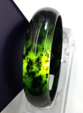 天然a货药王石手镯橄榄绿墨玉陨石带磁性镯子玉石玉器玉镯