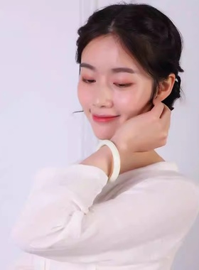 高品天然蓝田玉手镯少女细条女款圆镯白玉石玉器玉镯子