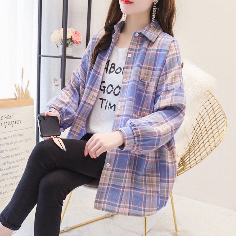 韩版宽松300斤大码bf风防晒复古休闲格子春秋长袖衬衫240斤上衣女,淘宝优惠券,粉丝福利购,淘宝优惠卷