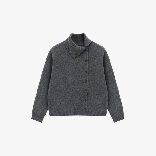 百家好绵羊毛立领设计感针织开衫女冬季新款慵懒宽松厚实保暖毛衣 - 图1