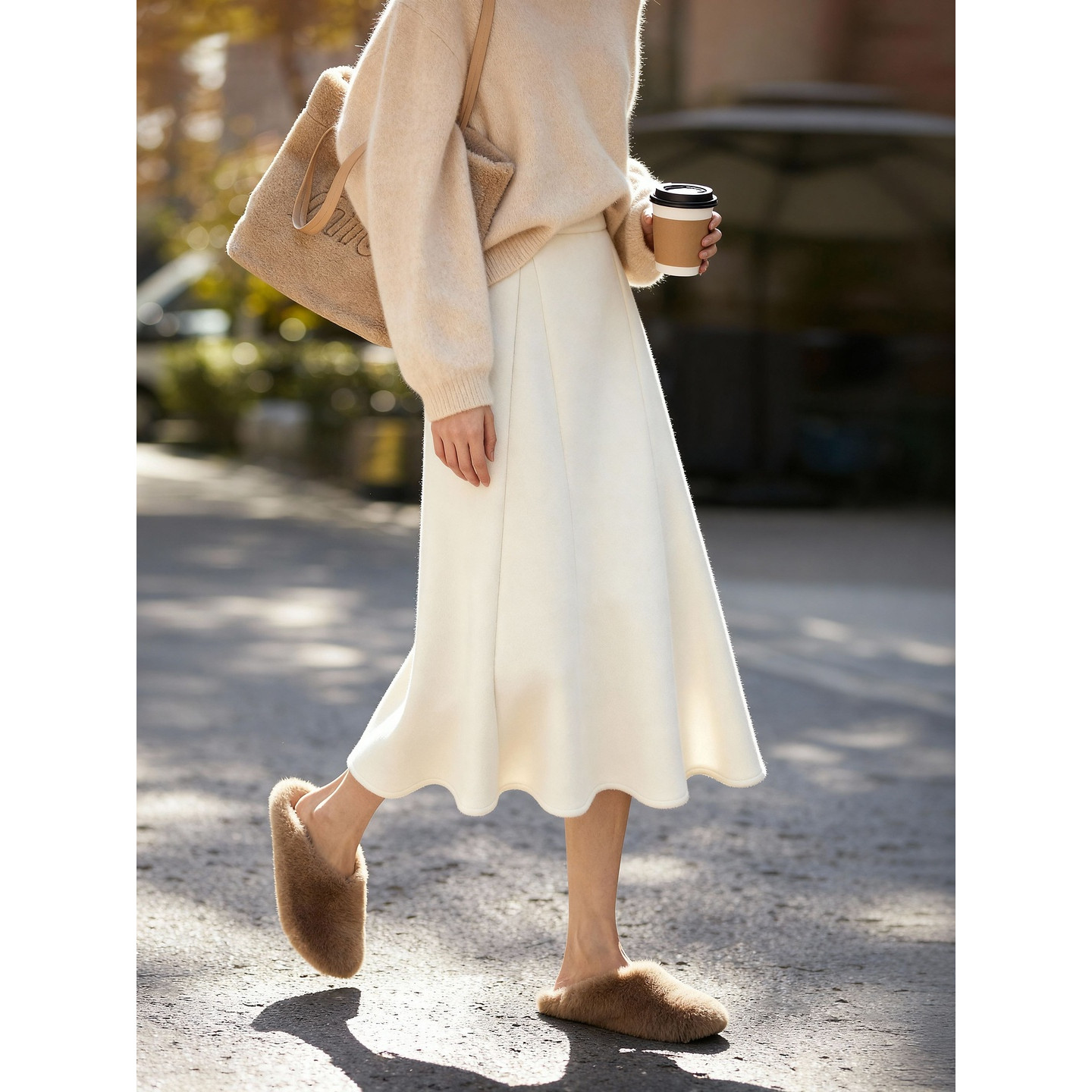 Basic House/百家好毛呢半身裙女款冬季羊毛a字伞裙纯色长款半裙,淘宝优惠券,粉丝福利购,淘宝优惠卷