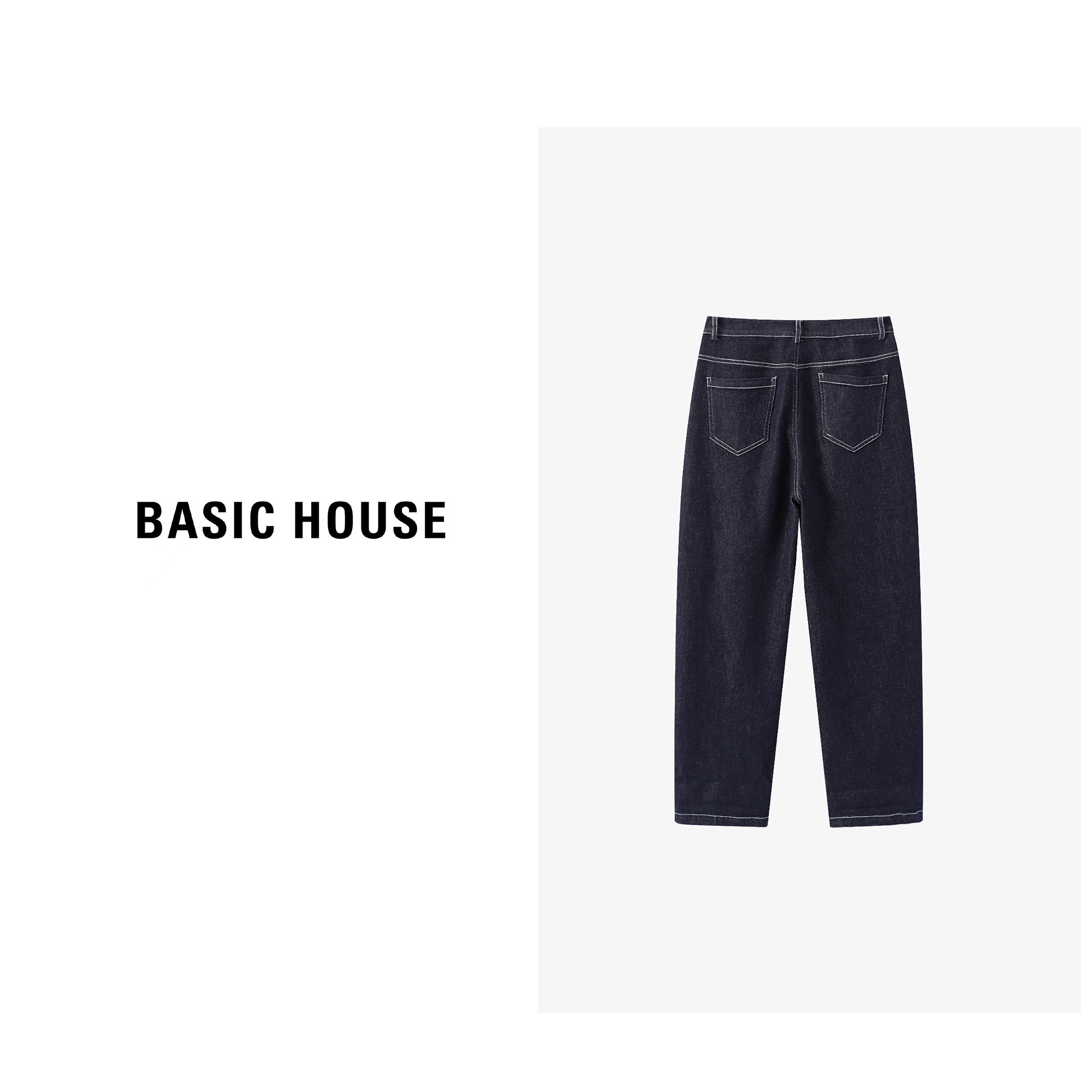 Basic House/百家好高腰显瘦牛仔裤女春季时尚直筒阔腿休闲裤