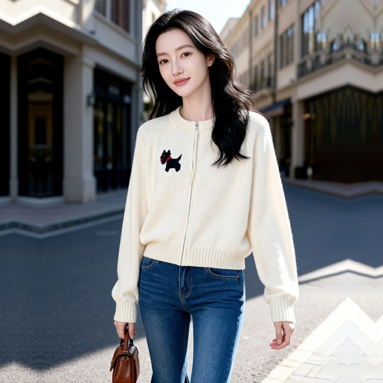 Basic House/Baijiahao Puppy Jacquard Cardigan Sweater Women's 2025 Autumn New Age-Reducing Versatile Jacket