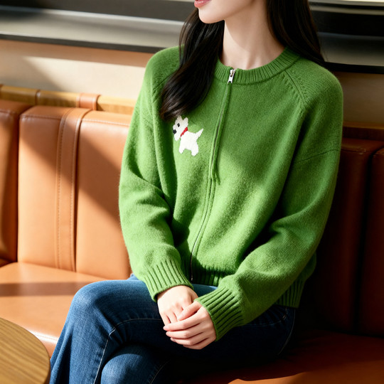 Basic House/Baijiahao Puppy Jacquard Cardigan Sweater Women's 2025 Autumn New Age-Reducing Versatile Jacket