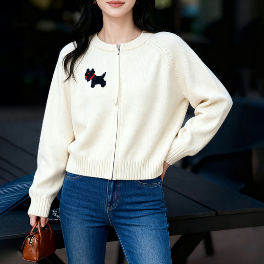 Basic House/Baijiahao Puppy Jacquard Cardigan Sweater Women's 2025 Autumn New Age-Reducing Versatile Jacket