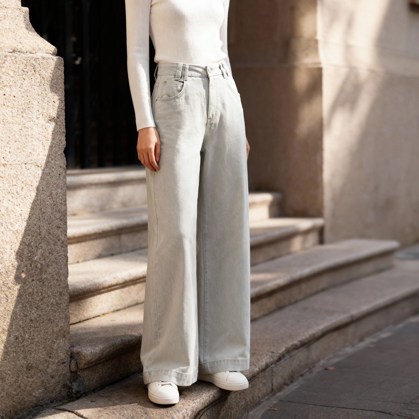 Basic House/百家好基础款高腰直筒牛仔裤秋冬新款百搭休闲裤子女 - 图0