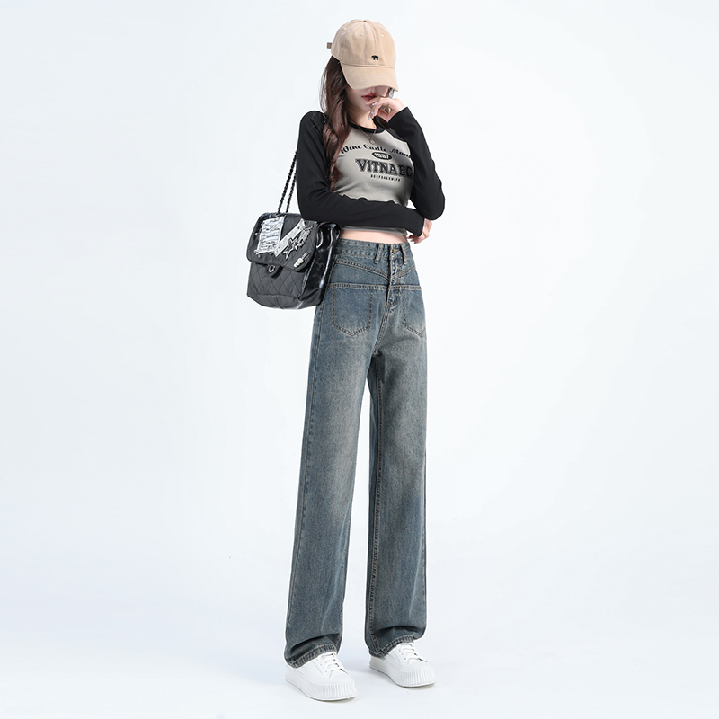 【赠运费险】水泥灰直筒阔腿牛仔裤