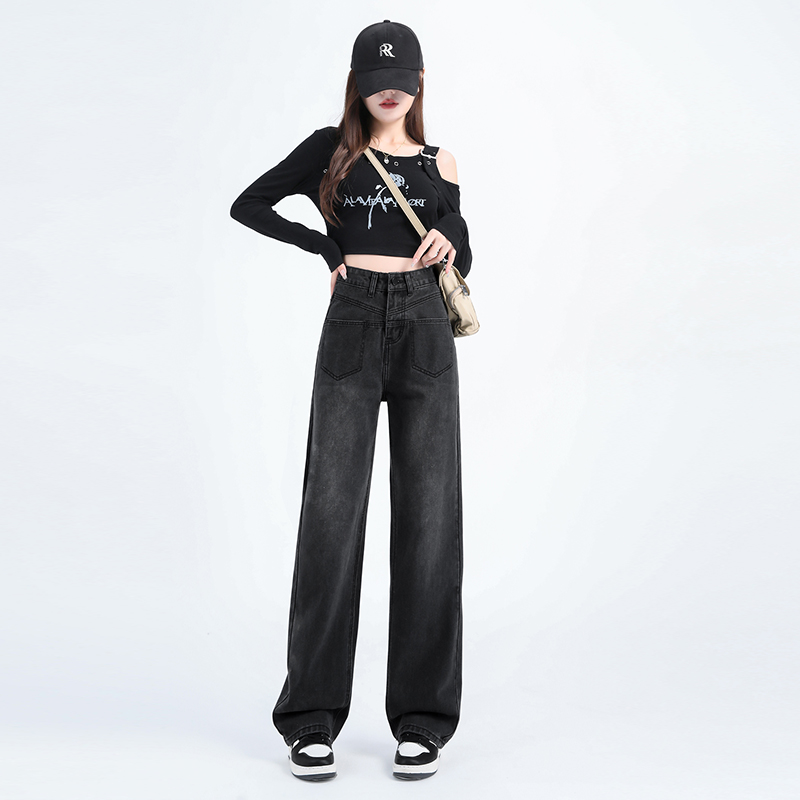 【赠运费险】水泥灰直筒阔腿牛仔裤