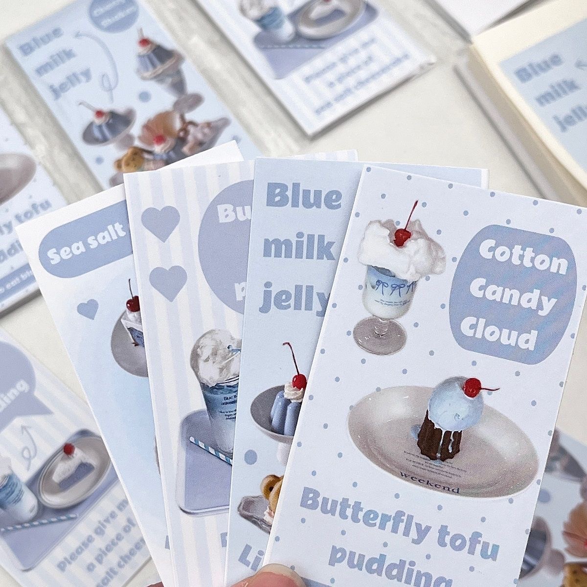 新款韩系蓝色甜品封口贴ins风高颜值卡通可爱素材装饰礼物手账贴 - 图0