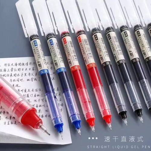 直液式速干走珠笔0.5大容量速干顺滑中性笔黑红色办公刷题圆珠笔 - 图1