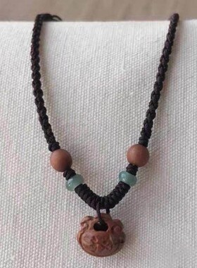 木质桃核红绳编织护身符项链女士真桃木挂件锁成人儿童宝宝平安扣