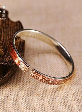 足银999木纹金系列手工手镯