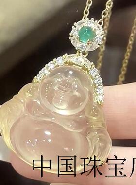 冰种玉髓玛瑙佛公毛衣链小众百搭女款媲美翡翠色绿珠大肚佛公吊坠