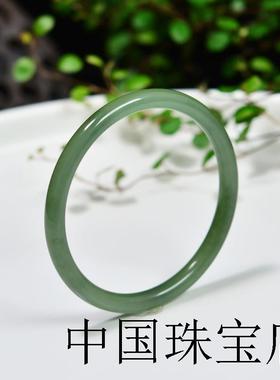 和田玉色手镯青玉色粉青湖水绿细圆条玉镯子美人镯高端真玉女玉饰