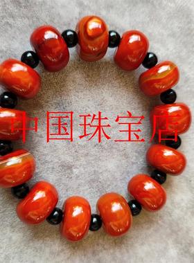 保山南红缠丝玛瑙桶珠手串柿子红单圈算盘珠单圈玉石手链男款时尚