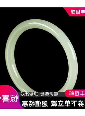 纯天然新疆和田玉色青白玉手镯细圆条镯子晴水少女玉镯子正品玉石