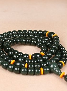 精选新疆和田玉细料青玉老型珠玉石佛珠项链塔青色算盘珠挂链饰品