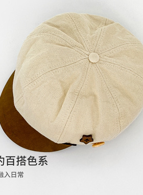 日系复古猫咪纽扣八角帽女春秋